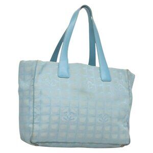 CHANEL New Travel line Tote Bag Nylon Light Blue Silver CC Auth